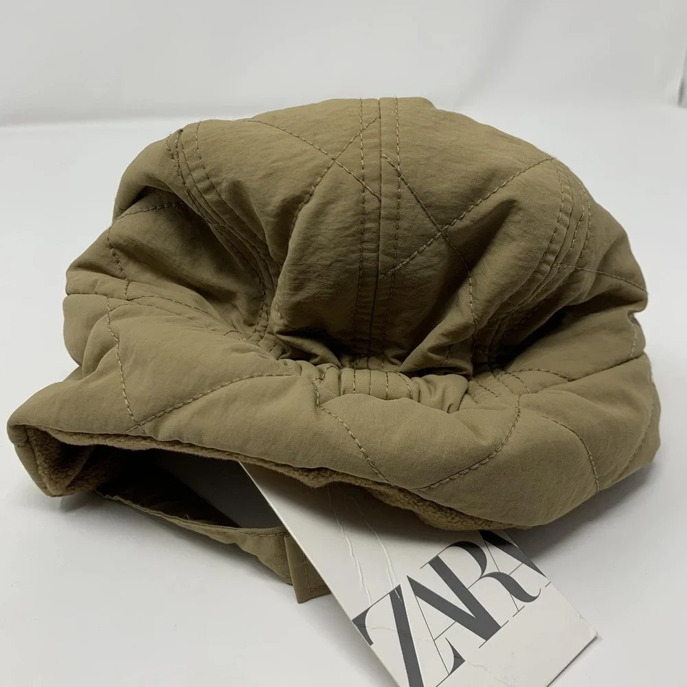 ZARA‎ Hat Trapper Quilted Fleece Ear Flap Boys One Size 3-6Y Beige Winter
